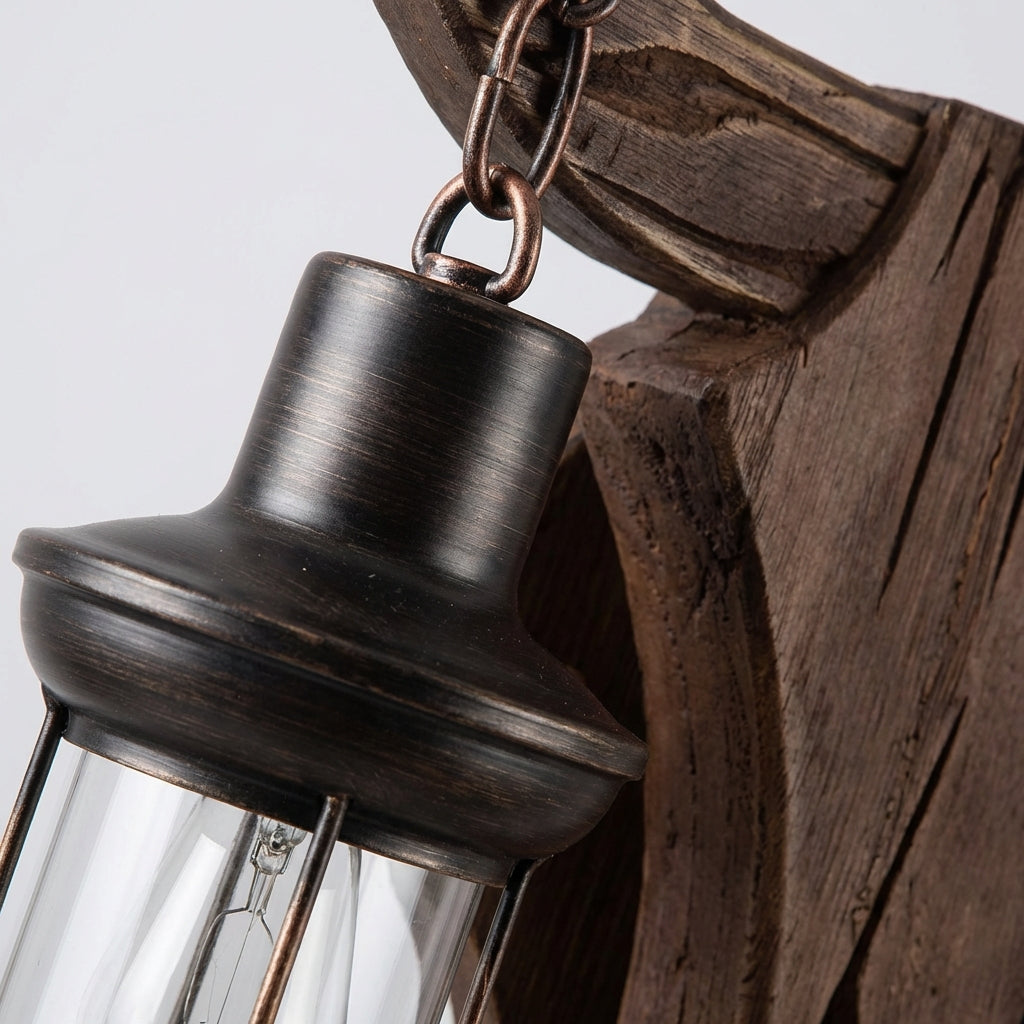Vintage style double lantern wall fixture, the Antiquorix sconce illuminates living rooms with LED lighting.