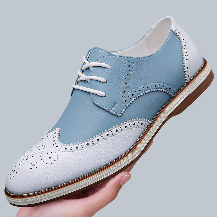 Stylish two-tone brogue dress shoes for men. Versatile comfort footwear for formal & casual fashion.