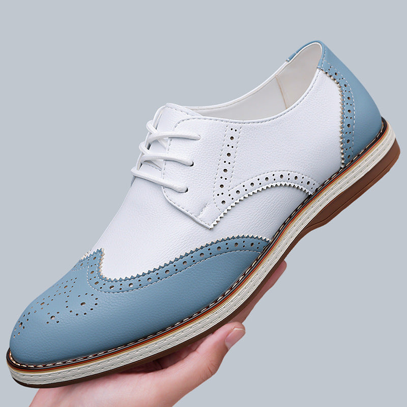 Classic brown leather men's brogue dress shoes. Durable, lightweight comfort footwear for sophisticated fashion.