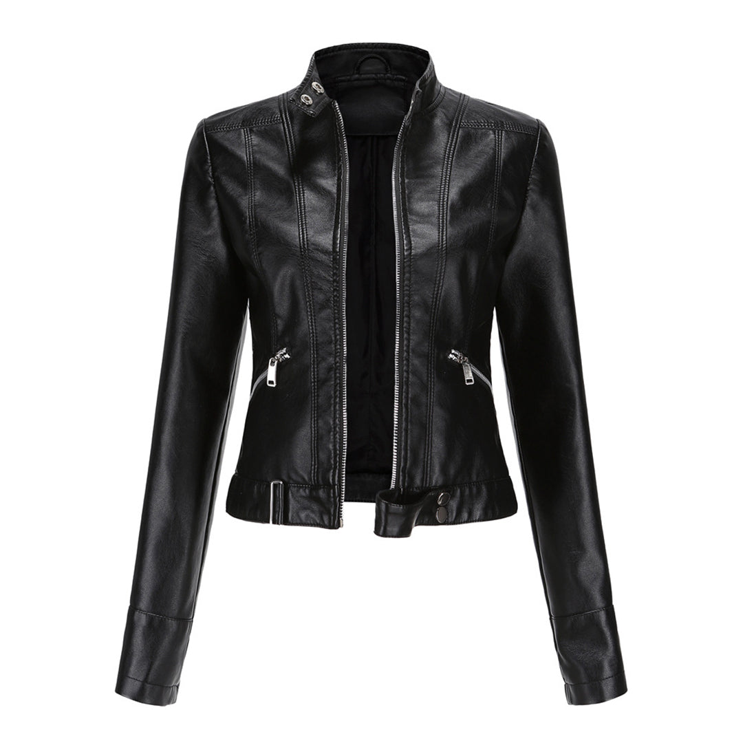 Chic women's leather jacket, classic style for everyday fashion. Versatile transitional outerwear.