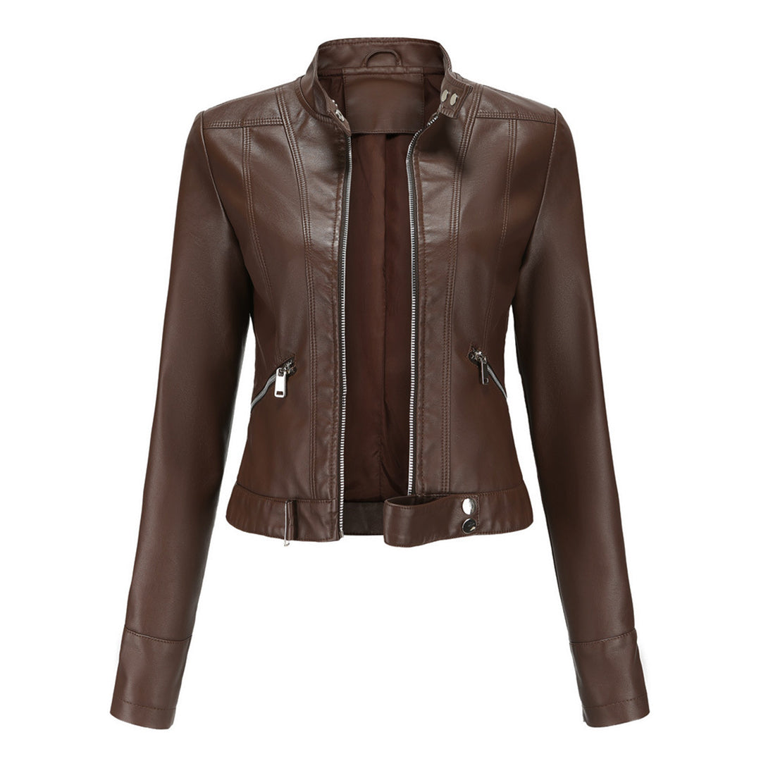 Women's stylish leather jacket, perfect for spring & autumn fashion. Chic & versatile outerwear.