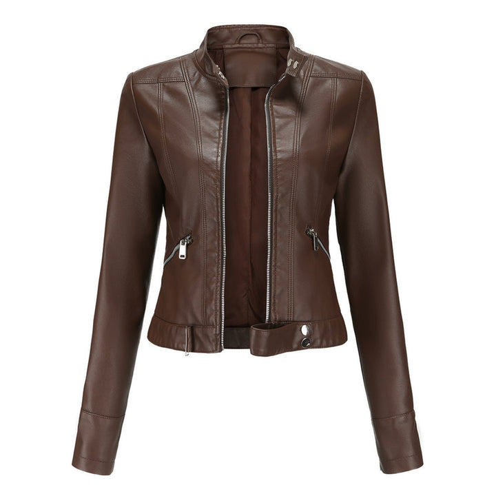 Women's stylish leather jacket, perfect for spring & autumn fashion. Chic & versatile outerwear.