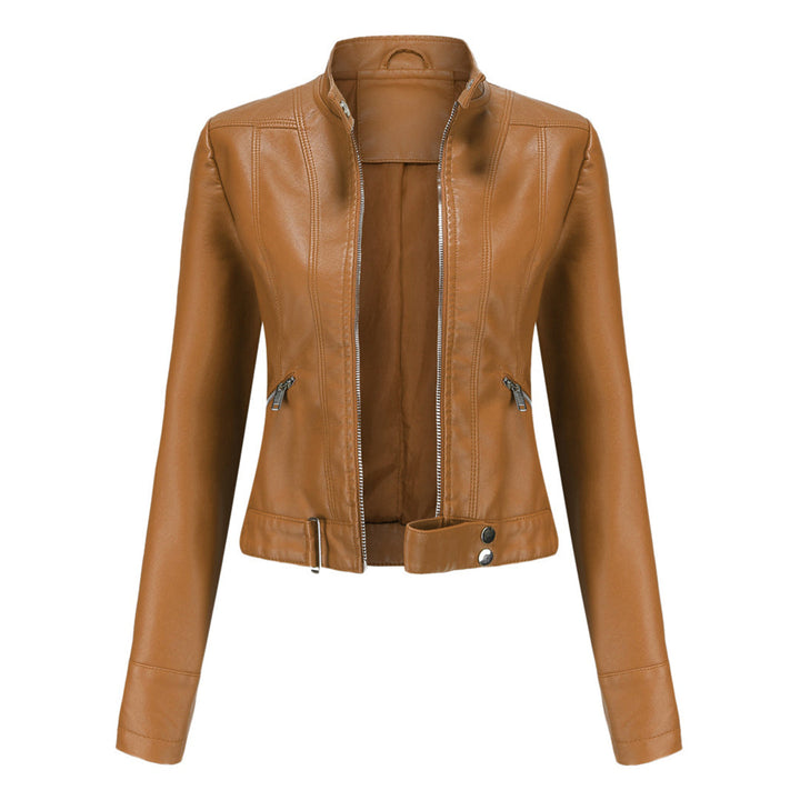 Classic women's leather jacket, an elegant everyday jacket. Versatile ladies outerwear.