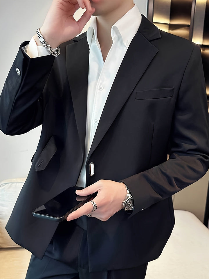 Sophisticated black men's blazer, perfect for formal events, business casual, or smart everyday wear.