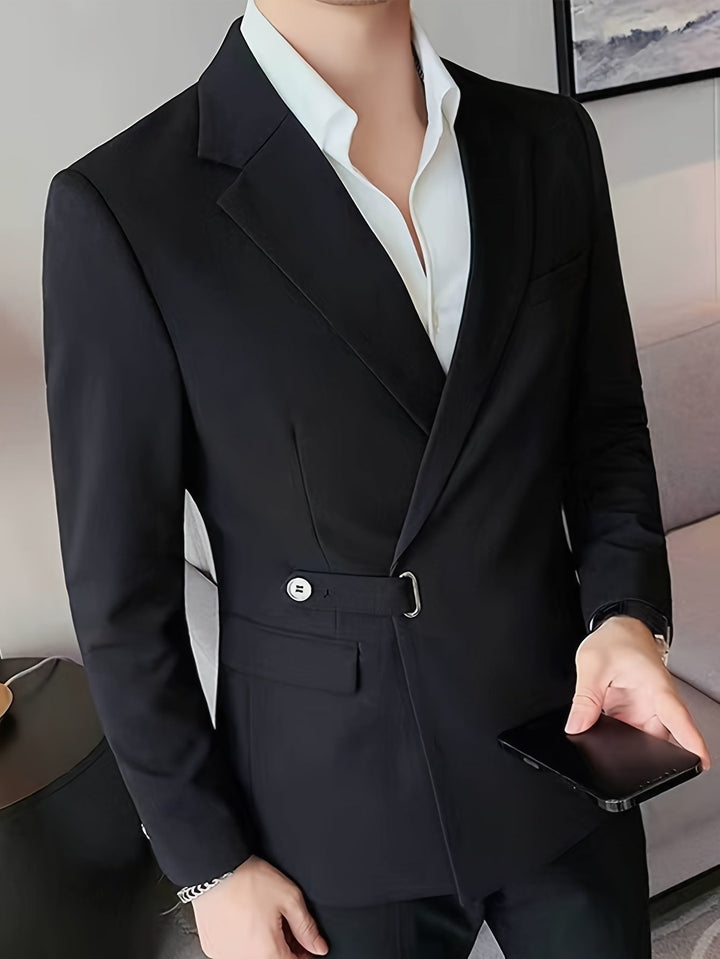 Stylish men's black blazer, enhancing formal or casual ensembles with effortless elegance and refined appeal.