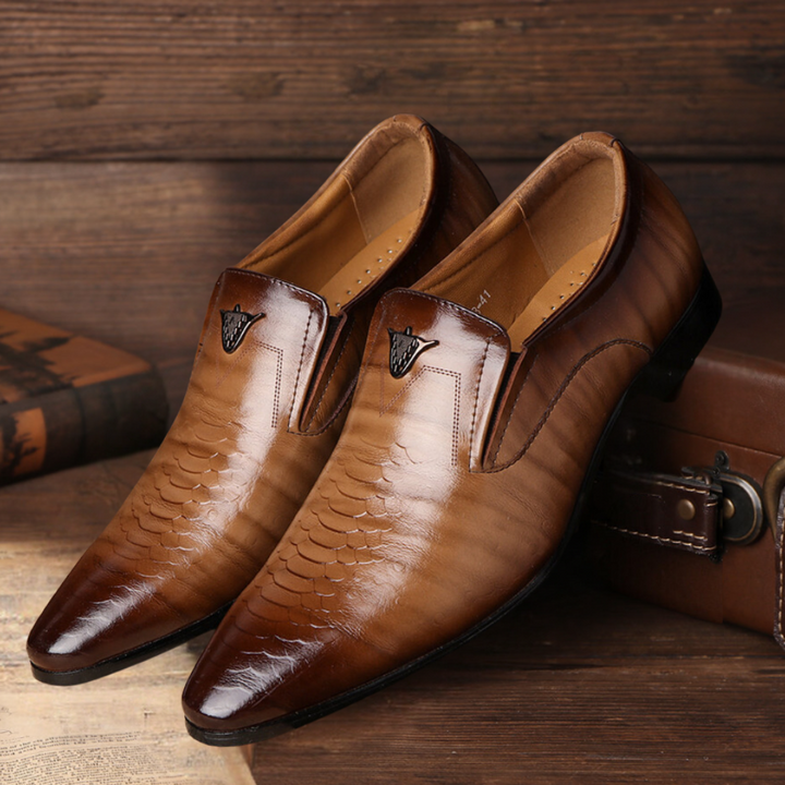 Versatile men's classic dress shoes, available in black or brown, perfect for business & elegant style.
