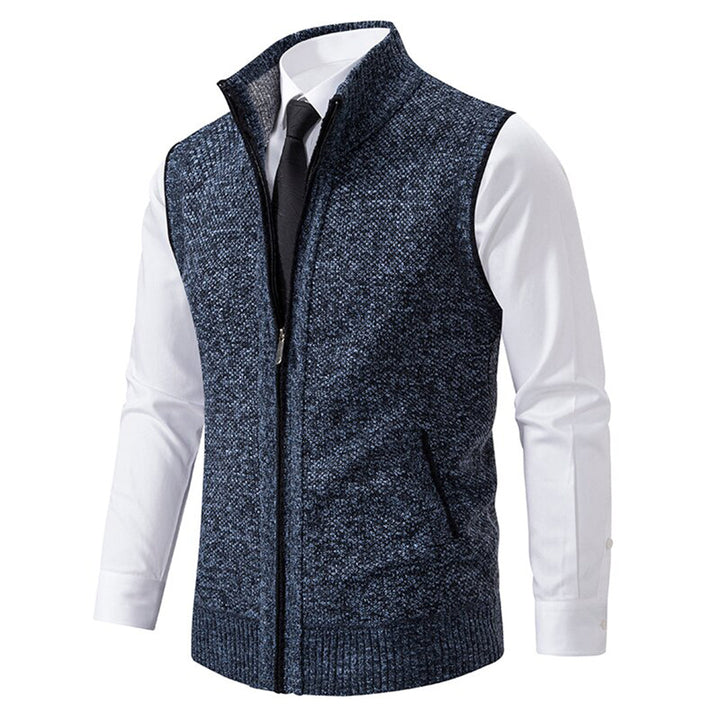Modern men's gilet vest with front zipper, great for layering in cooler weather.
