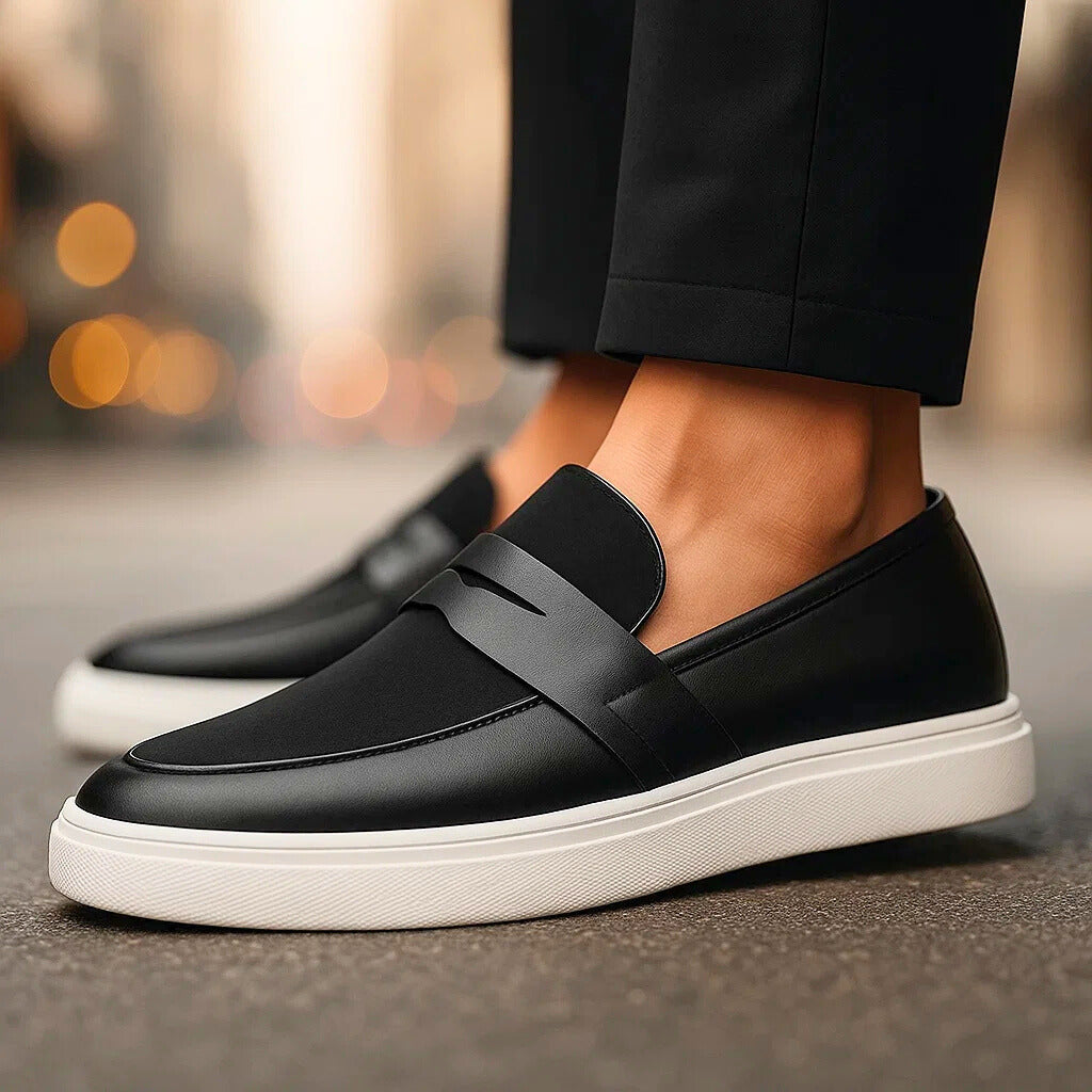 Classic men's penny loafers in black, burgundy, and navy, offering timeless style and comfort for daily wear.