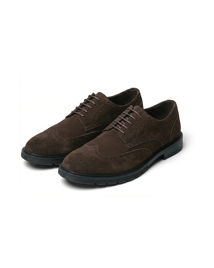 Classic black men's suede brogue shoes, perfect for formal events, office wear, or a smart casual look. Comfort footwear.