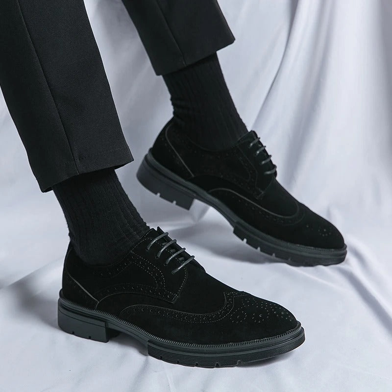 Men's classic brown suede brogue shoes. Durable comfort footwear with timeless appeal for any formal outfit.