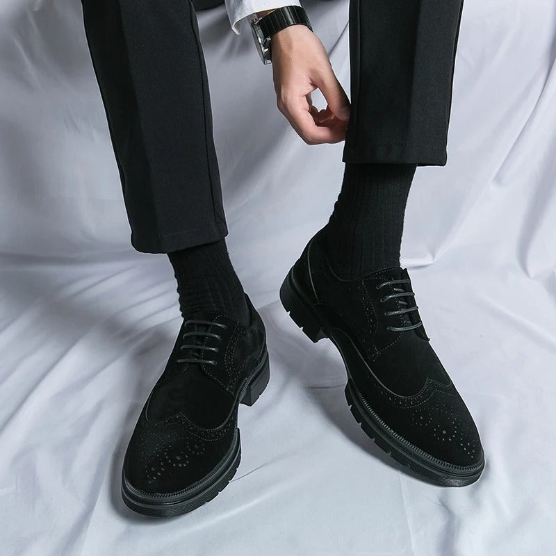 Fashionable men's brown suede brogues, combining the classic style of dress shoes with everyday comfort footwear.