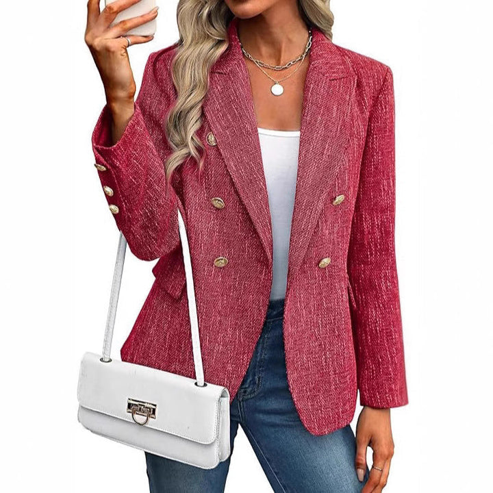 High-quality women's double breasted blazer with luxurious gold buttons. A perfect versatile outerwear choice.