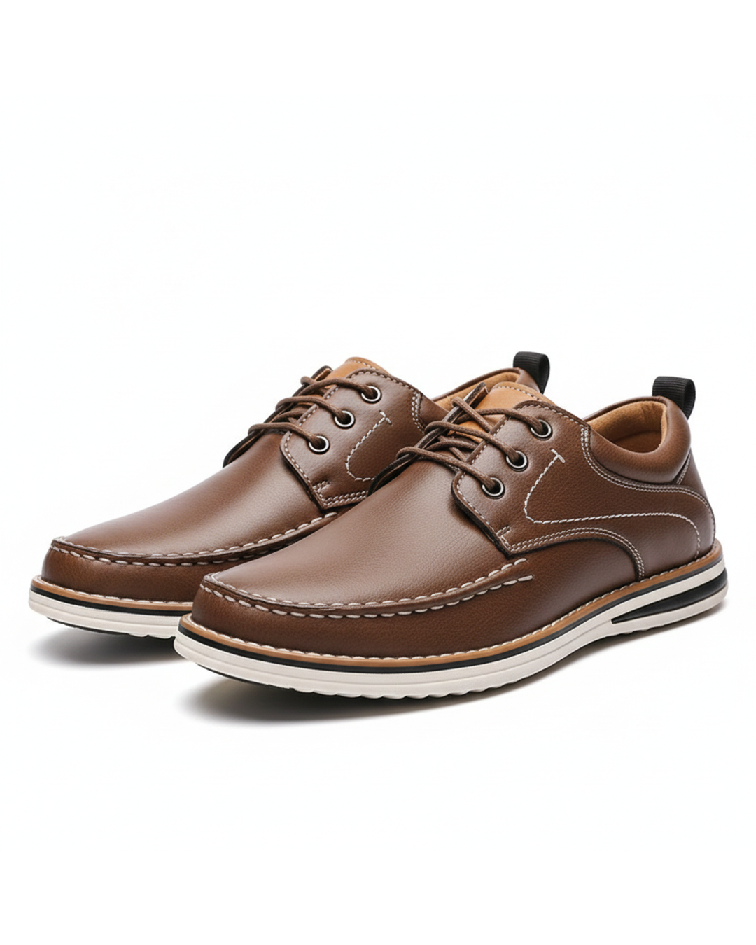 Classic brown men's moc toe oxfords, comfortable & versatile for casual or formal wear.