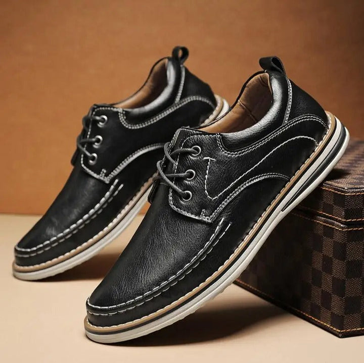 Comfortable gray men's versatile moc oxfords, a classic shoe for any man's wardrobe.