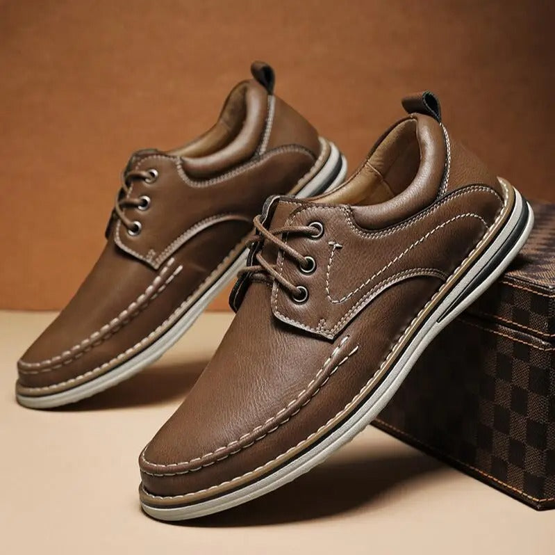 Gray versatile men's moc toe oxford shoes, comfortable casual footwear with a smart look.
