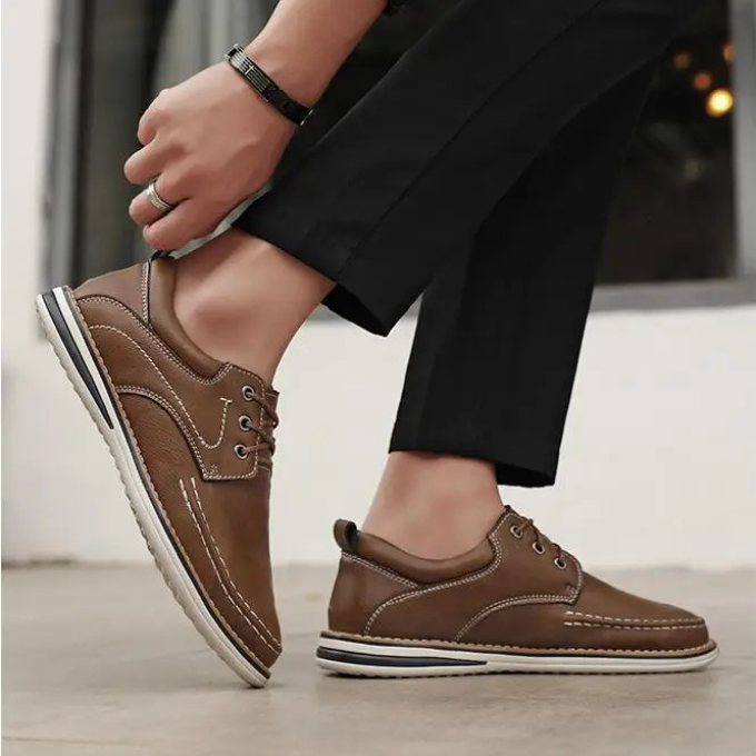Everyday men's brown moc toe oxfords, offering comfort & classic style for all occasions.