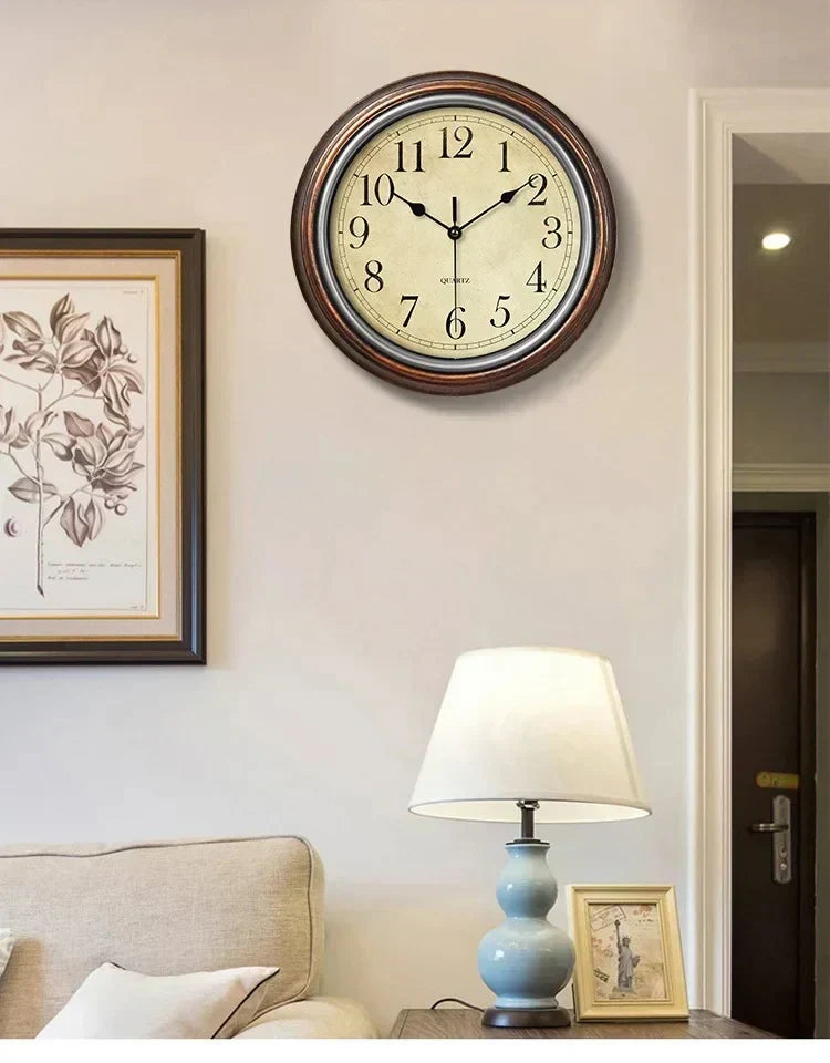 New classic wood wall clock features silent movement & large easy-read numbers. Brown vintage home decor for kitchen.