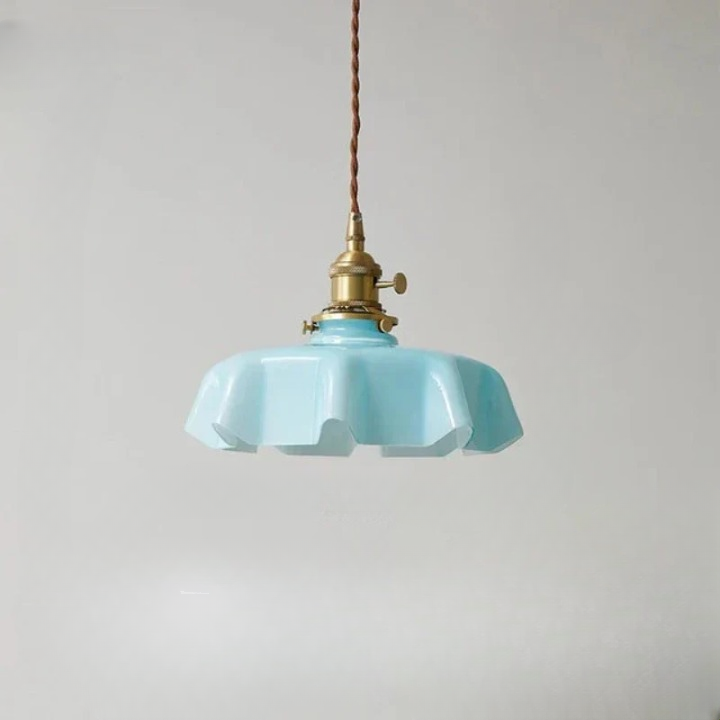 Classic French brass hanging lamp, providing warm, ambient light & timeless home decor.