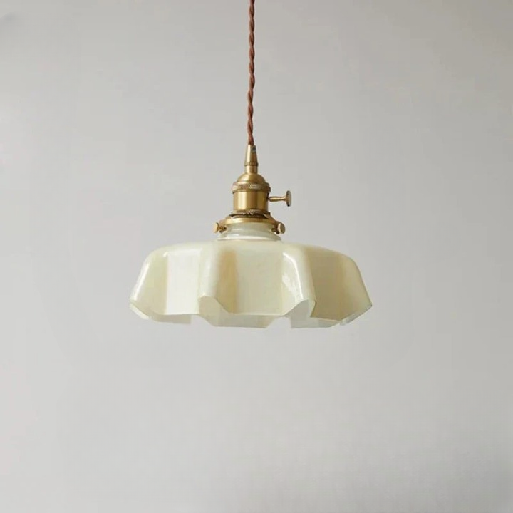 Warm brass ceiling pendant light, ideal for kitchen, dining room, or living room French decor.