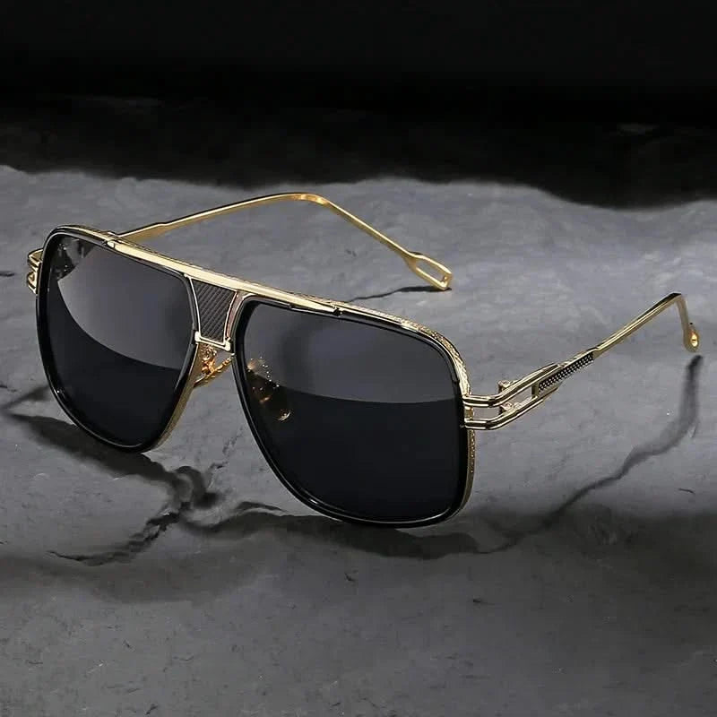 Sleek gold-frame classic aviator sunglasses, offering unisex style, lightweight comfort, and sun protection eyewear.
