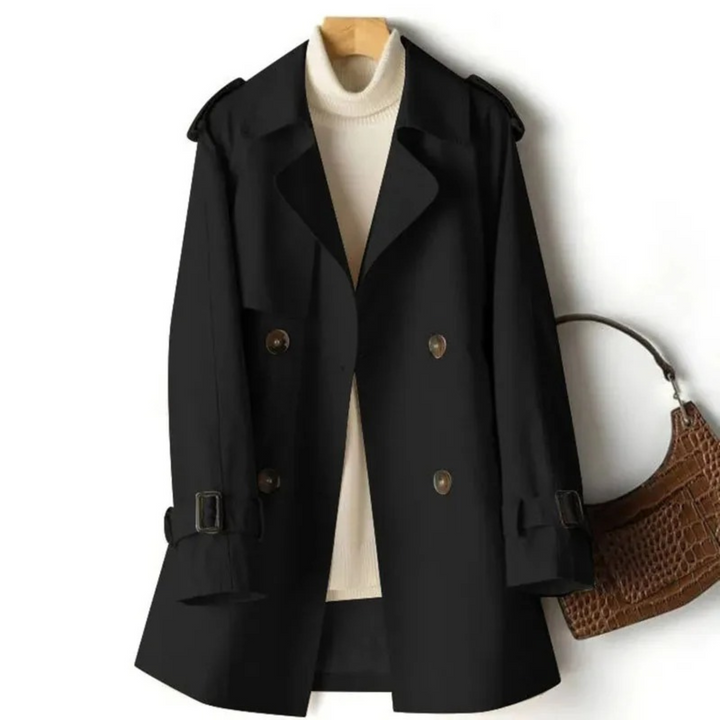 Classic long women's trench coat with buttons, perfect for elegant fall and spring outerwear. Versatile style.