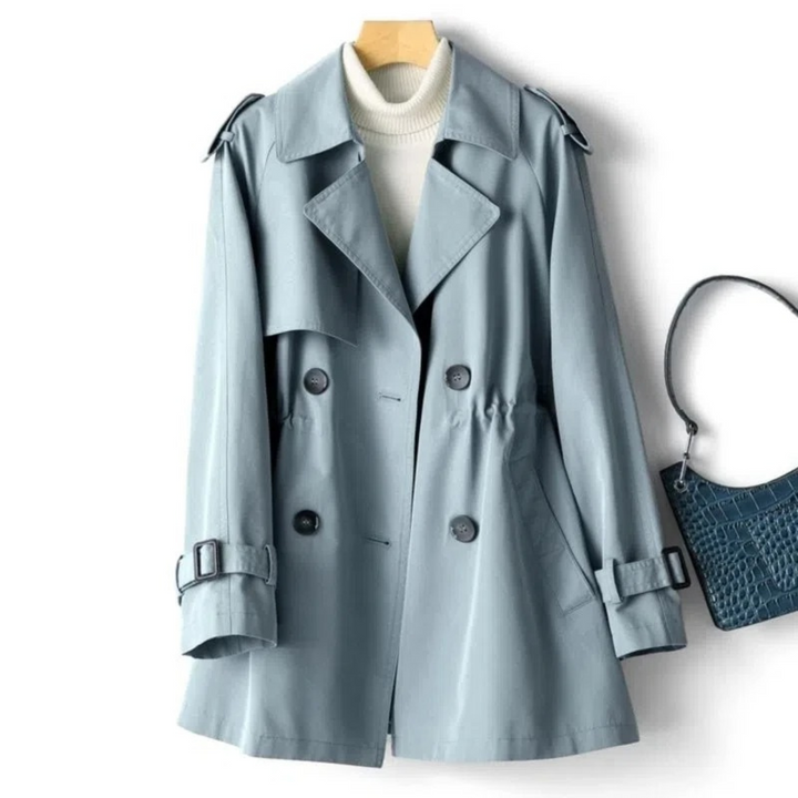 Trendy long women's buttoned trench coat for stylish fall fashion & spring outerwear. Classic & elegant.