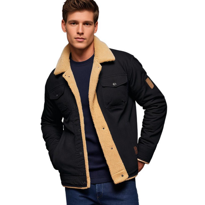 Classic men's bomber jacket. Stylish, warm winter outerwear for casual fall fashion.