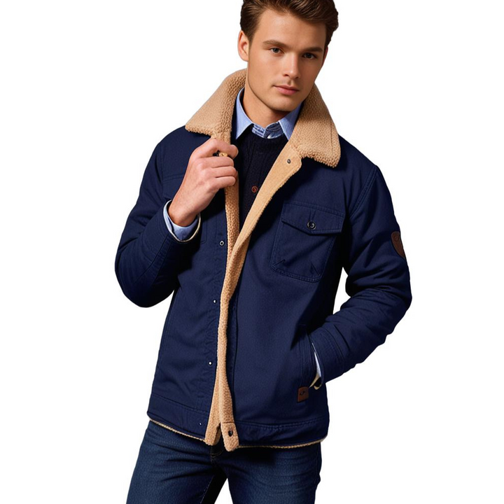 Ribbed collar men's classic bomber jacket. Stylish, warm, & durable winter outerwear.