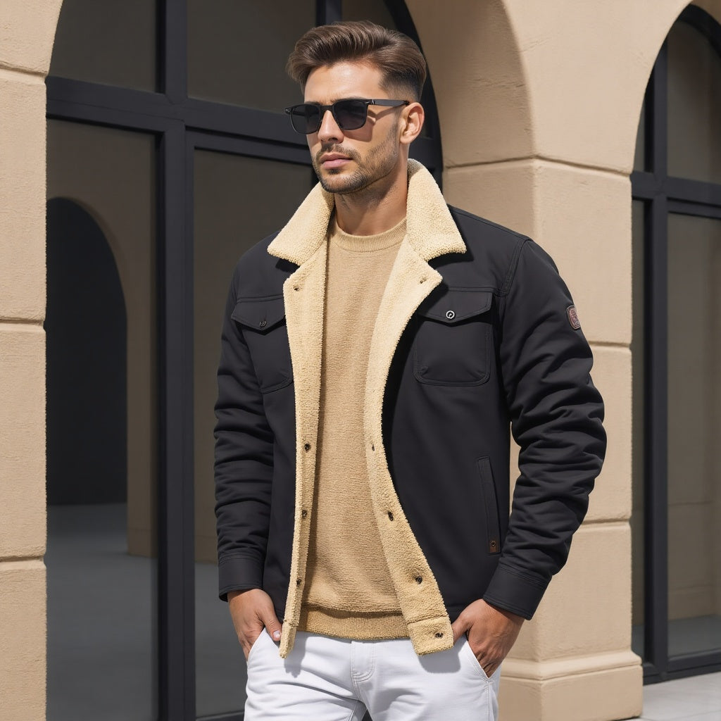 Warm men's winter bomber jacket. Durable and stylish for cold weather, essential men's outerwear.