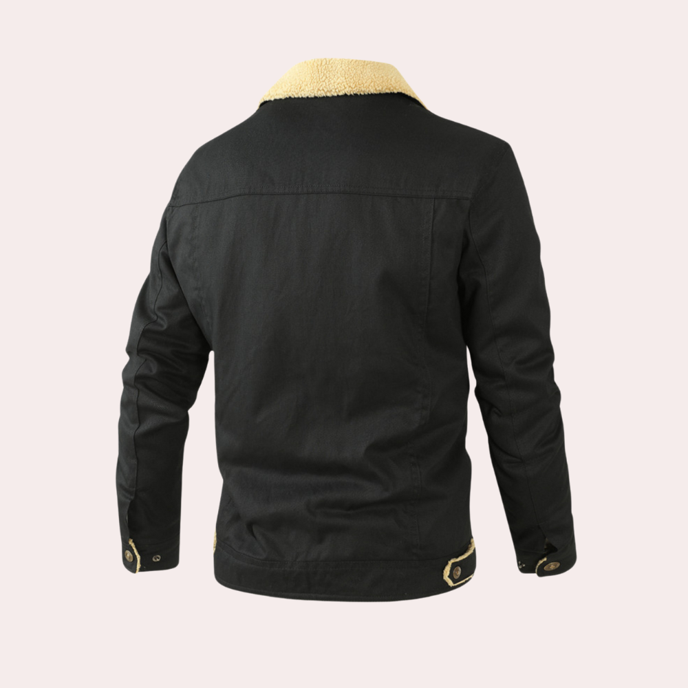 Man wearing a stylish classic bomber jacket, perfect for fall fashion and winter warmth.