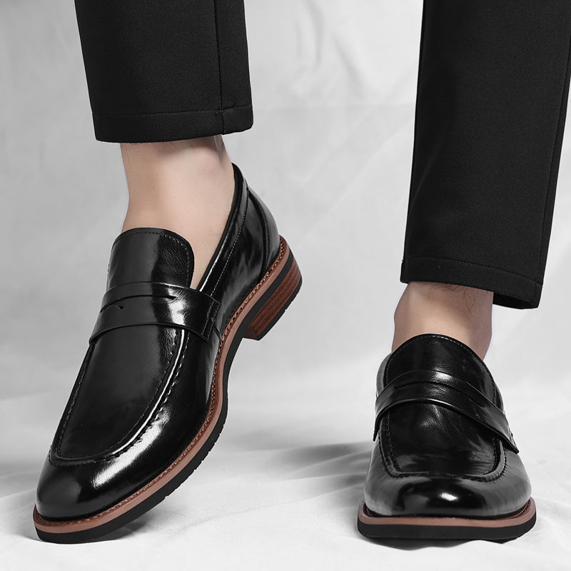 Men's comfortable classic penny loafers, available in brown and black for versatile styling.