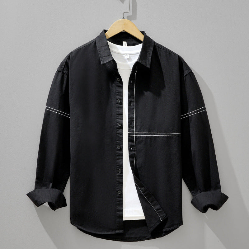 White men's classic button-down shirt, long sleeve, perfect for everyday wear and versatile fashion.