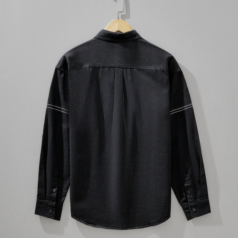 Black men's button-down long sleeve shirt, ideal for a smart casual or everyday versatile look.