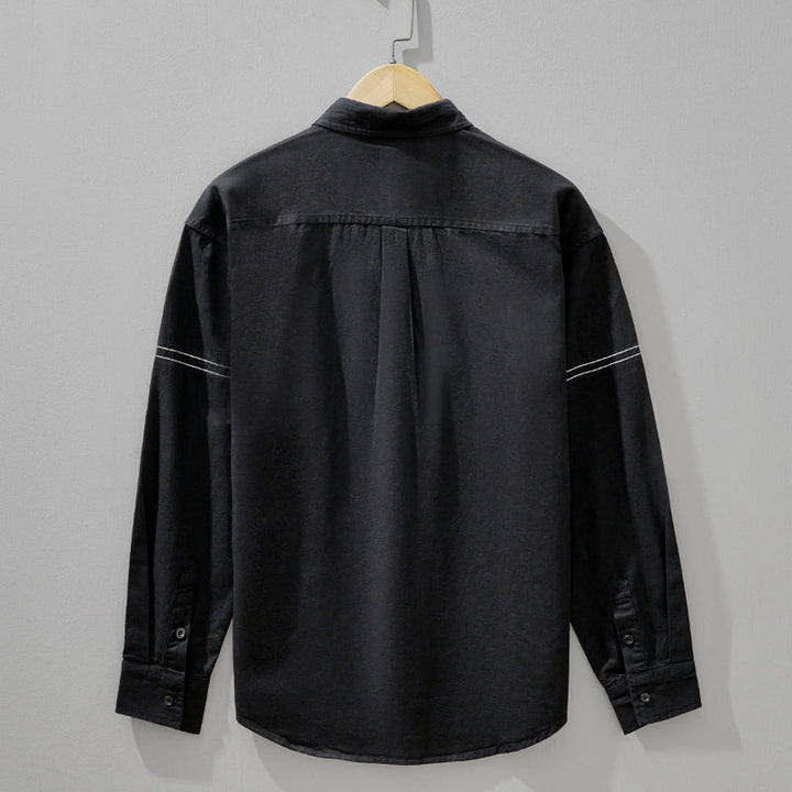Black men's button-down long sleeve shirt, ideal for a smart casual or everyday versatile look.