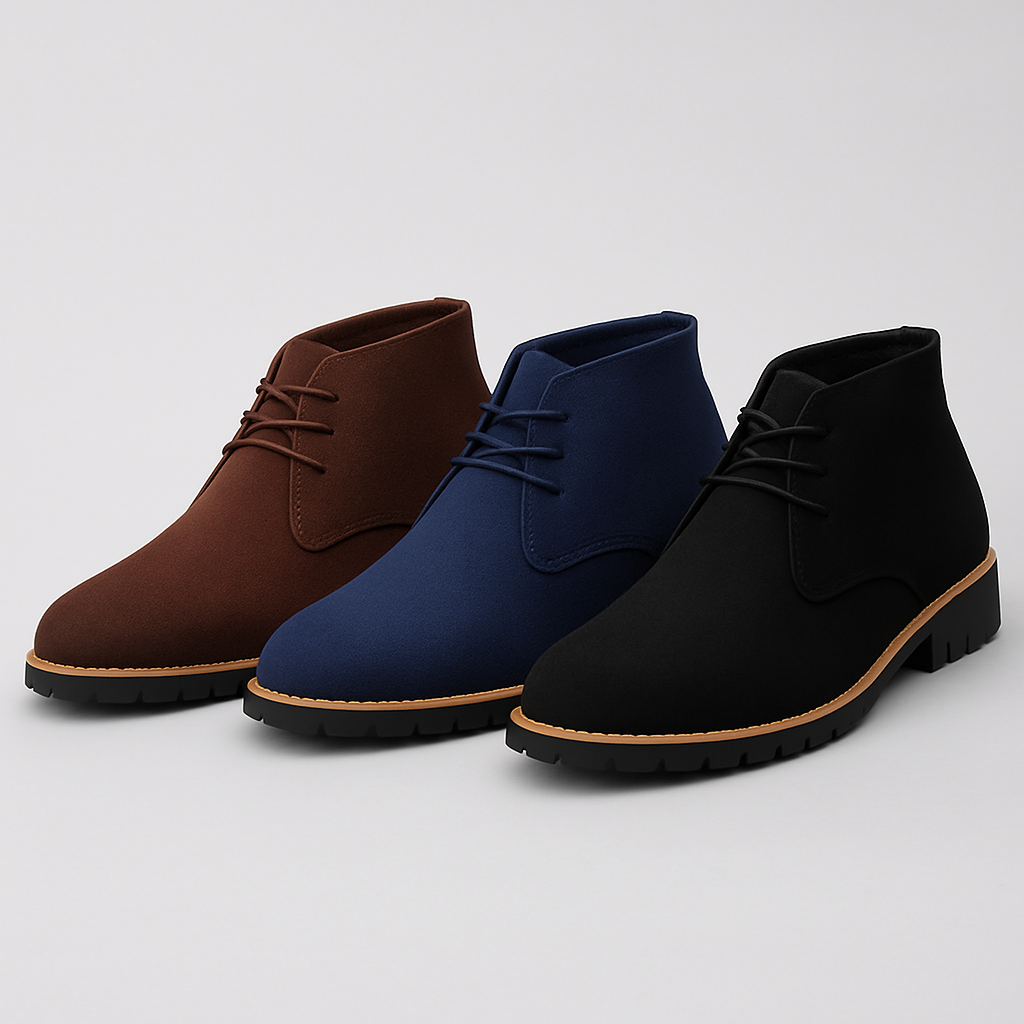 Close-up of men's classic chukka boot with quality stitching & durable sole, showcasing comfortable ankle support.