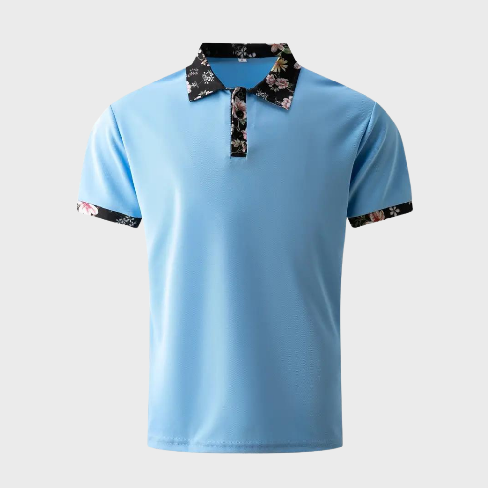 Premium men's cotton polo shirt, comfortable fit, with sophisticated subtle floral details.