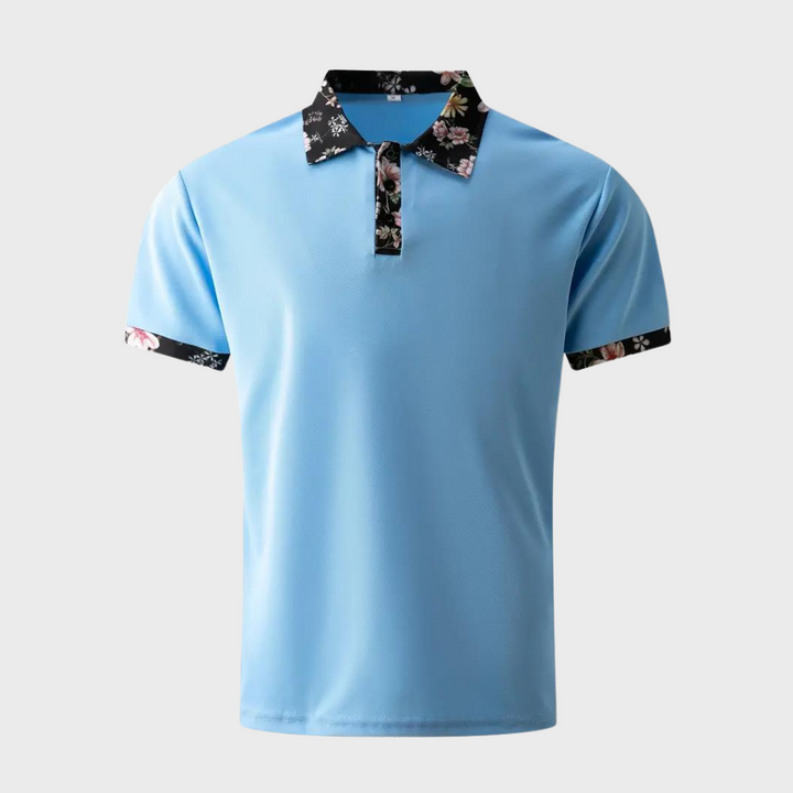 Premium men's cotton polo shirt, comfortable fit, with sophisticated subtle floral details.