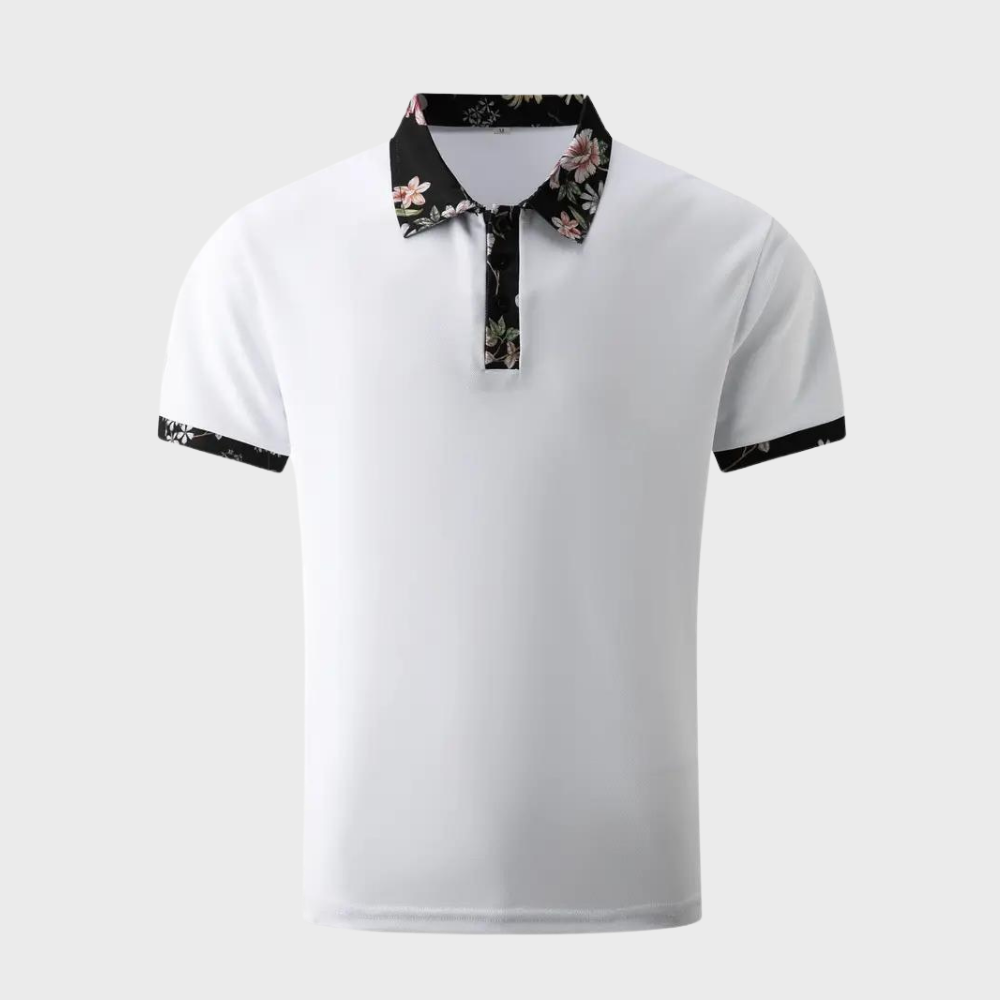 Men's casual short sleeve cotton polo with a unique, subtle floral design.