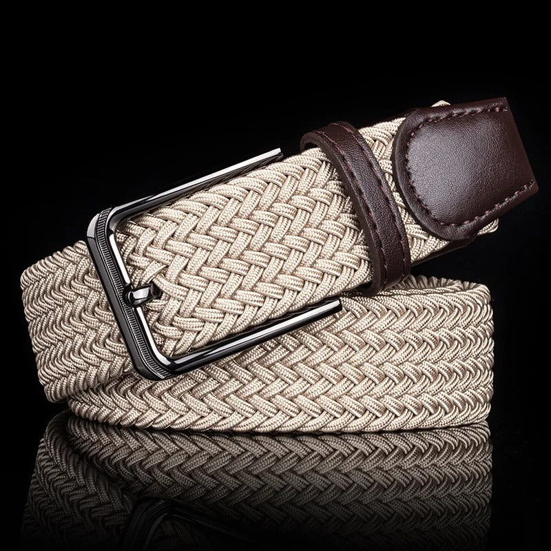 Men's durable braided belt with classic buckle, a stylish everyday waist accessory.