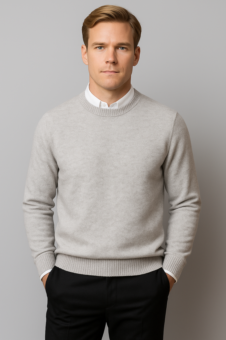 Versatile men's classic crew neck knit sweater, long sleeve design for stylish casual & smart casual wear.