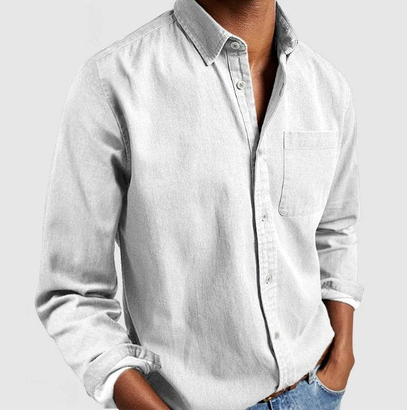 Men's classic versatile long sleeve button-up shirt, perfect for casual men's fashion & layered looks.