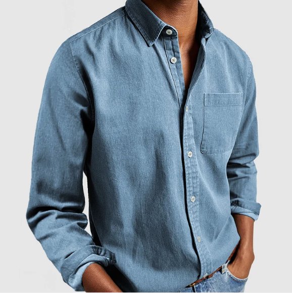 Comfortable men's classic long sleeve button-up shirt, essential for everyday casual wear.