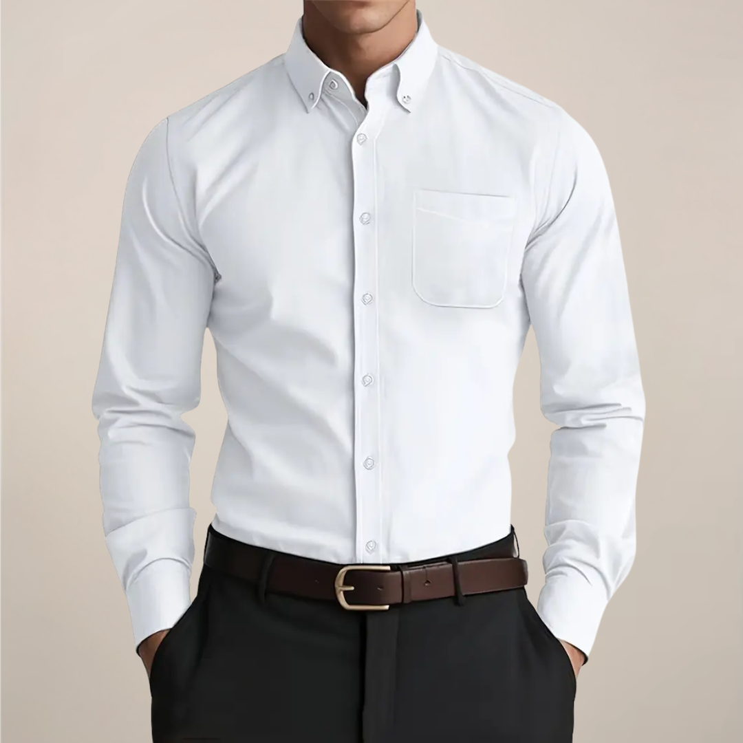 Classic men's long sleeve button-up shirt in versatile style, perfect for office or casual wear.