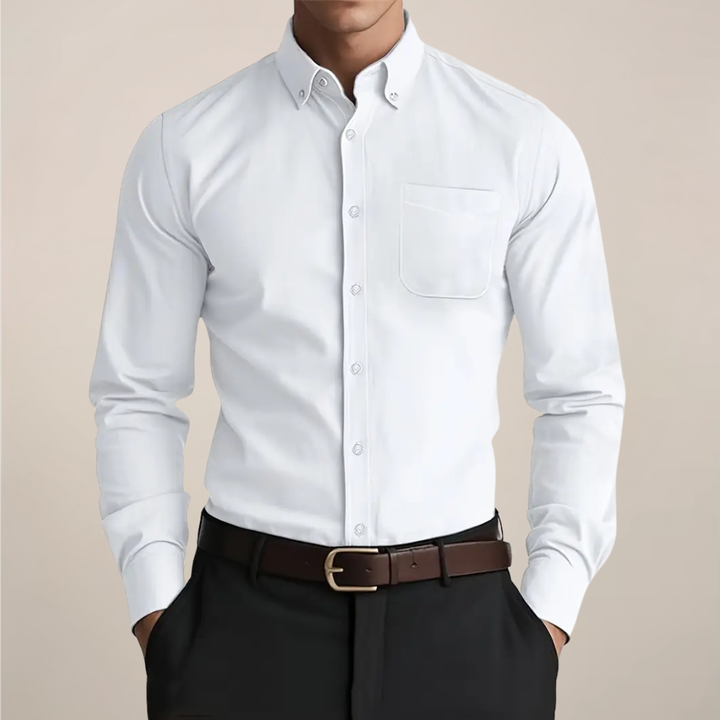 Classic men's long sleeve button-up shirt in versatile style, perfect for office or casual wear.