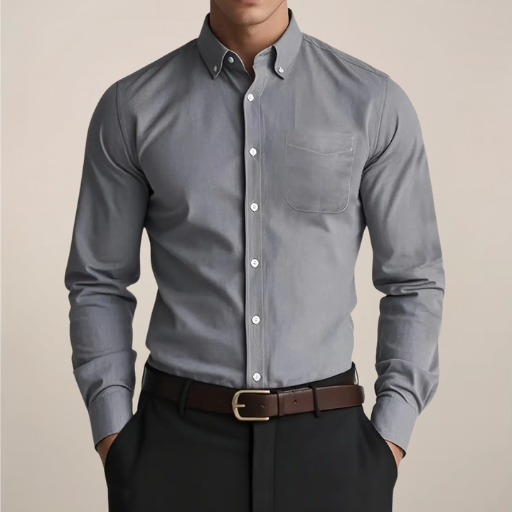 Stylish men's button-up shirt, ideal for smart casual outfits. Easy care long sleeve design.