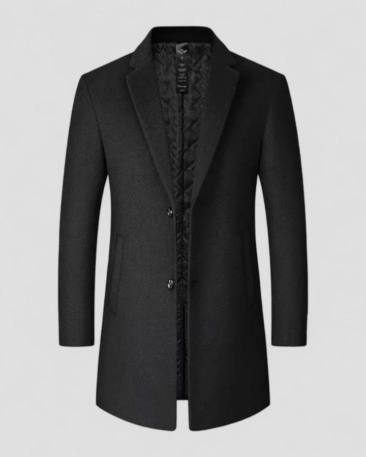Classic men's long trench coat, a stylish winter overcoat for formal and smart casual menswear.