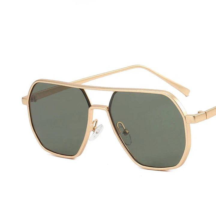 Gold green classic men's sunglasses. Durable metal frame eyewear with UV400 protection for all seasons.