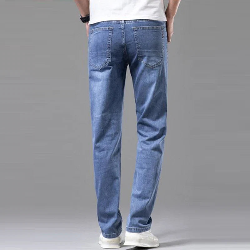 Everyday men's straight fit stretch denim jeans, providing comfort and style for various casual fashion looks.