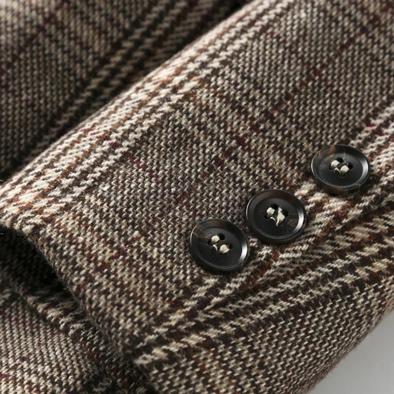 Men's tailored plaid blazer jacket. A formal & business-ready piece for classic men's fashion.