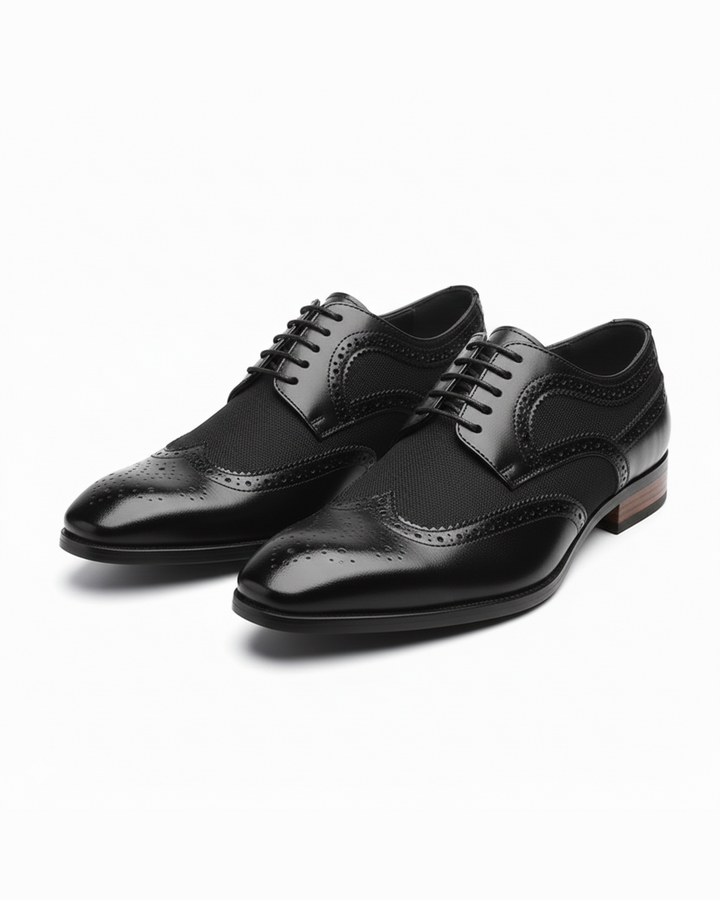 Classic men's two-tone brogue oxford dress shoes for a stylish formal or casual look.